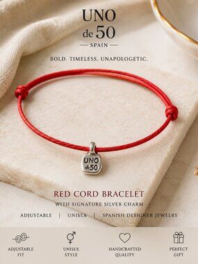 UNO de 50 Red Cord Bracelet Silver Charm Adjustable Unisex NWOT